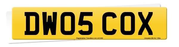 Registration number DW05 COX
